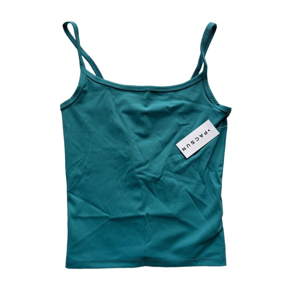 PacSun Teal Cami Tank Top Women's XS Nylon Spandex Seamless Spaghetti Strap NWT
